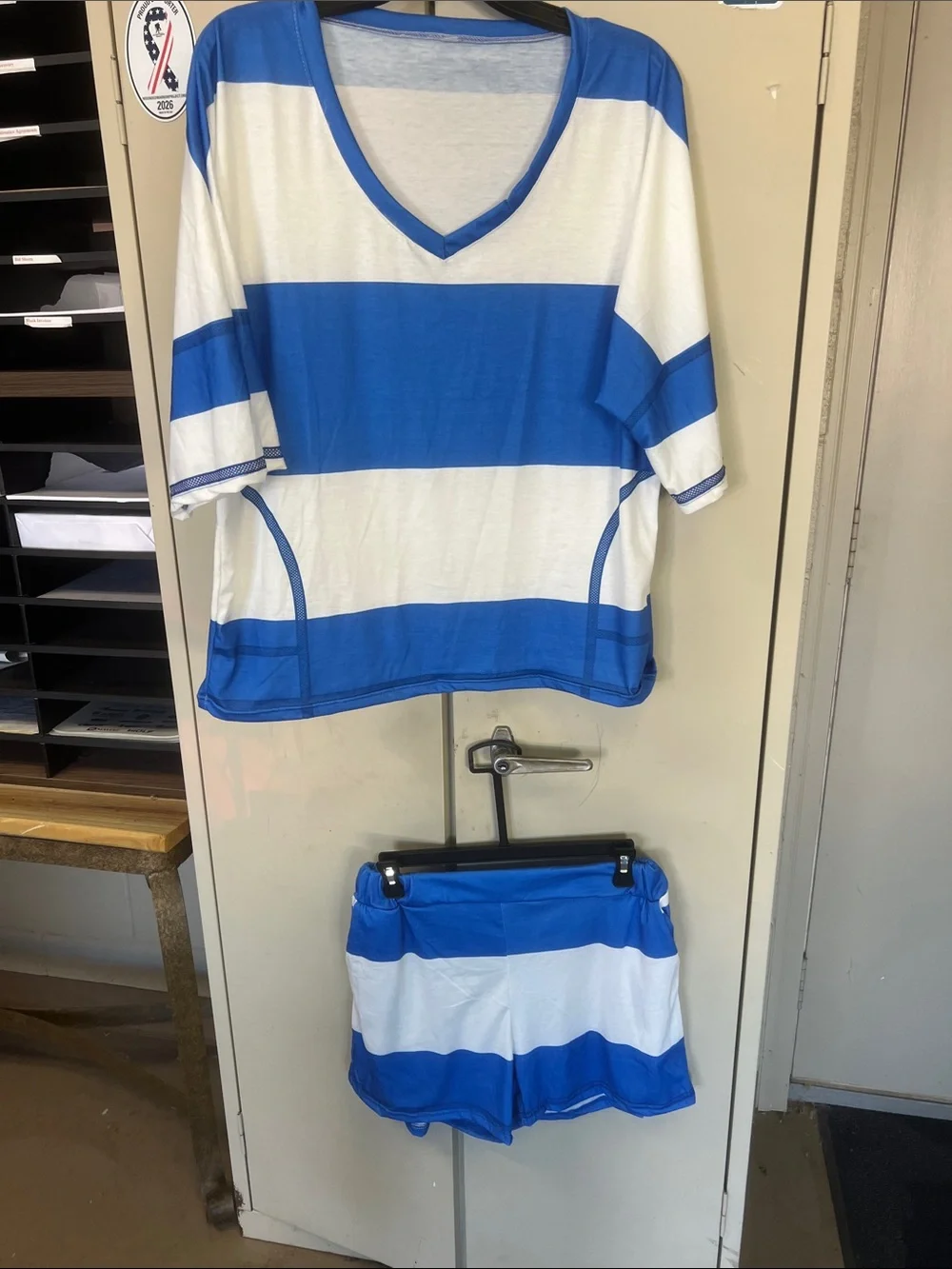 Blue and White Striped Two-Piece Lounge Set